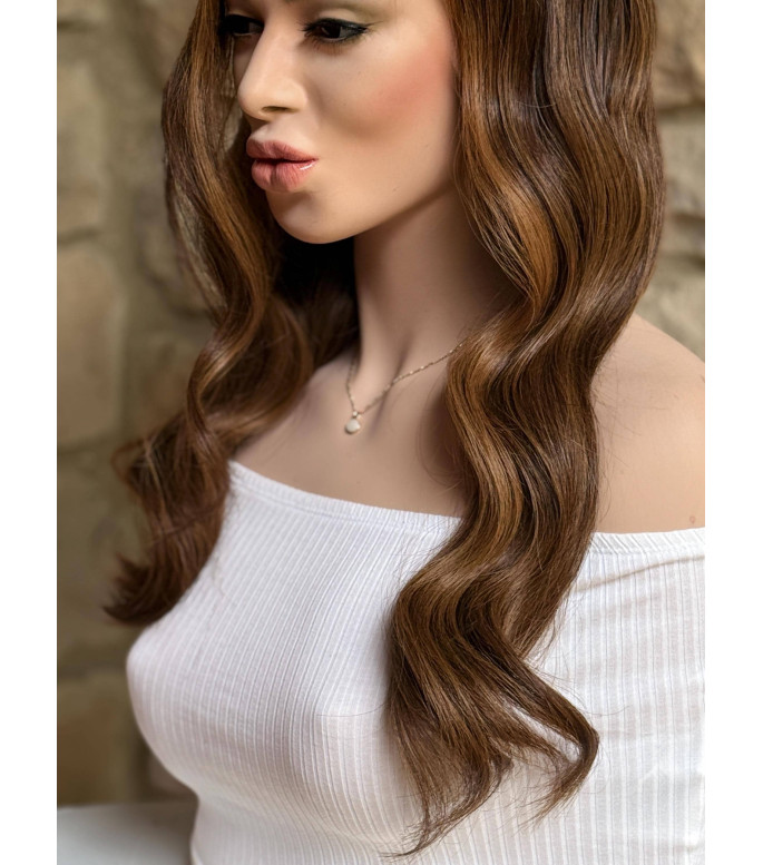 Wig 100% Human Hair | Medium Brown, Copper Balayage | 18 Lace Top 130 Density | Brunette