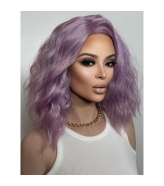 Lilac Light Purple Wig, Short Middle Part Wavy Heat Safe  Bob Lace Front Wig