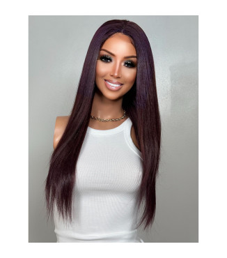 Dark Cranberry Raisin Bordeaux Long Straight 24 inch Human Hair Blend Thick Dominican