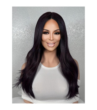 Deep Midnight Purple 18 Long Layered Middle Part Wavy Heat Safe  PrePlucked Part Lace