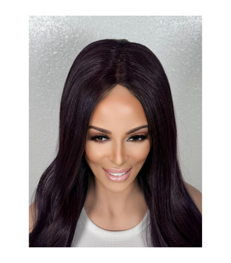 Deep Midnight Purple 18 Long Layered Middle Part Wavy Heat Safe  PrePlucked Part Lace