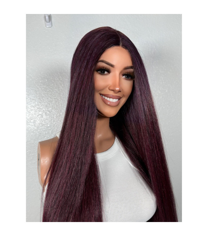 Purple Human Hair Blend Eggplant Mixed with Strands of Midnight Black 30 inch Super Long