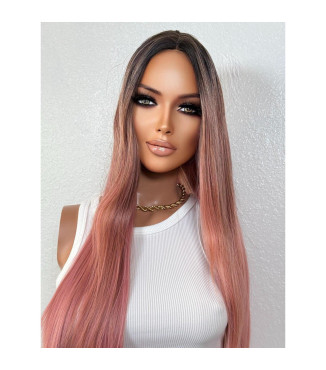 Pink Ombr Long Straight Wig, Heat Safe Hair Wig for Bachelorette, Breast Cancer