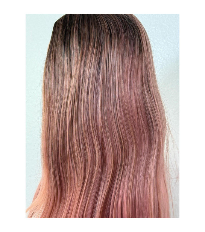 Pink Ombr Long Straight Wig, Heat Safe Hair Wig for Bachelorette, Breast Cancer