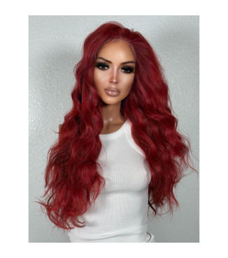 Red Multi-Layered Wavy 22 inch Lace Front Wig, 13x6 Free Parting Multi-Directional Wig