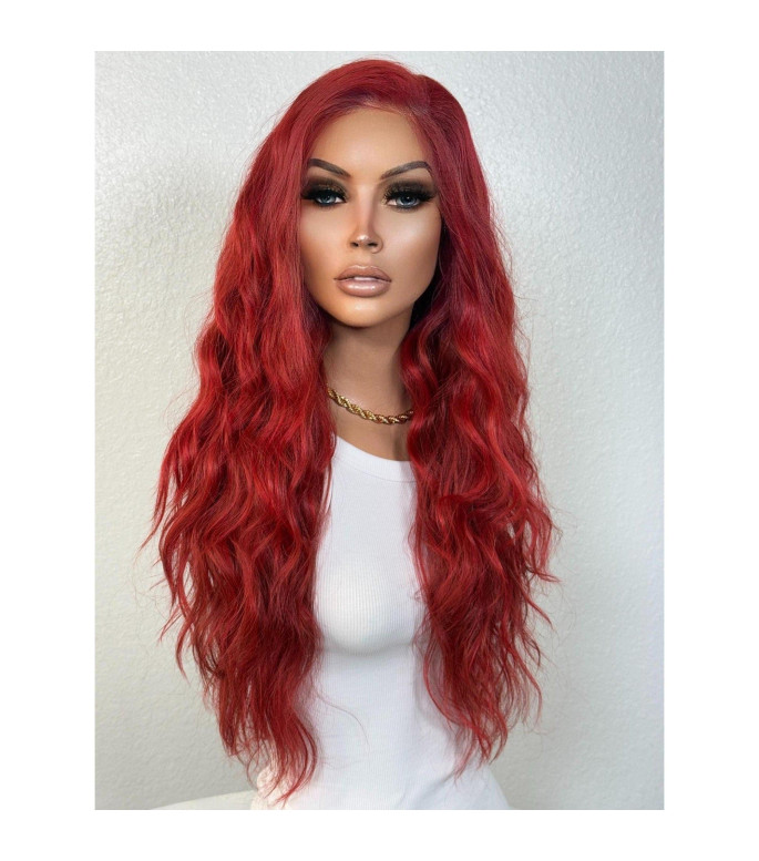Red Bold Intense Candy Apple Red Lace Front Wig, 13x6 Free Part Red Balayage Lace Wig