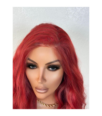 Red Bold Intense Candy Apple Red Lace Front Wig, 13x6 Free Part Red Balayage Lace Wig