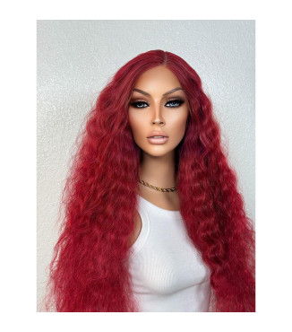 Red 30 Fire Engine Mermaid Style Super Long Wavy Hair Wig, Red Erotica Goth Shades of