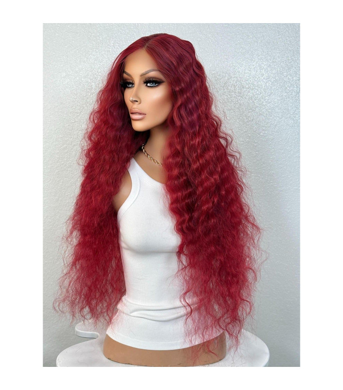Red 30 Fire Engine Mermaid Style Super Long Wavy Hair Wig, Red Erotica Goth Shades of