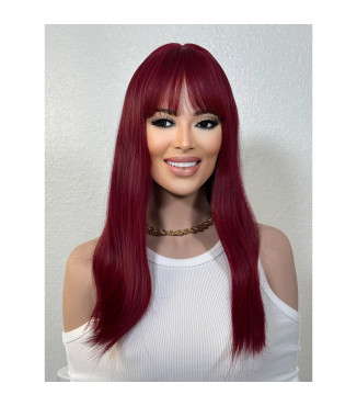 Red Wig, Ruby Wicked Witch Cosplay Style Red Wig, Long Hair with Fringe Bangs, Jessica
