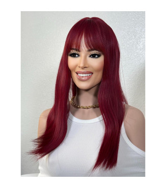 Red Wig, Ruby Wicked Witch Cosplay Style Red Wig, Long Hair with Fringe Bangs, Jessica