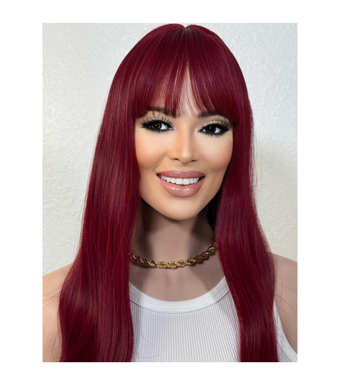 Red Wig, Ruby Wicked Witch Cosplay Style Red Wig, Long Hair with Fringe Bangs, Jessica