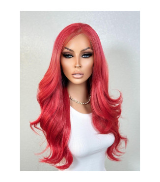 Red Candy Apple Soft Loose Curls Layers Luxe Wig, 13x6 Free Part Whole Lace Free Part