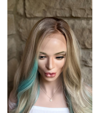 Blonde Sweet Temptations Synthetic Lace Frontal Wig - One of a Kind Candy Pink Cyan Blue