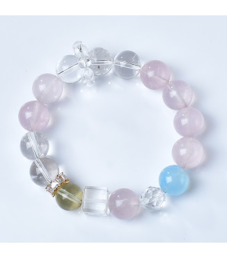 Lavender Rose Quartz & Aquamarine Beaded Bracelet with Gift Box, 10mm Beads