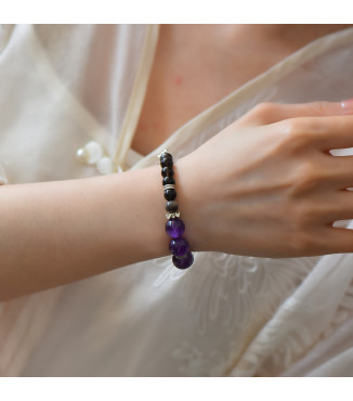 Amethyst 10mm Clear Quartz 7mm and Obsidian 6mm Beaded Bracelet for Women with Gift Box