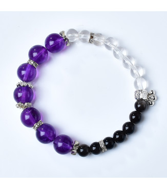 Amethyst 10mm Clear Quartz 7mm and Obsidian 6mm Beaded Bracelet for Women with Gift Box