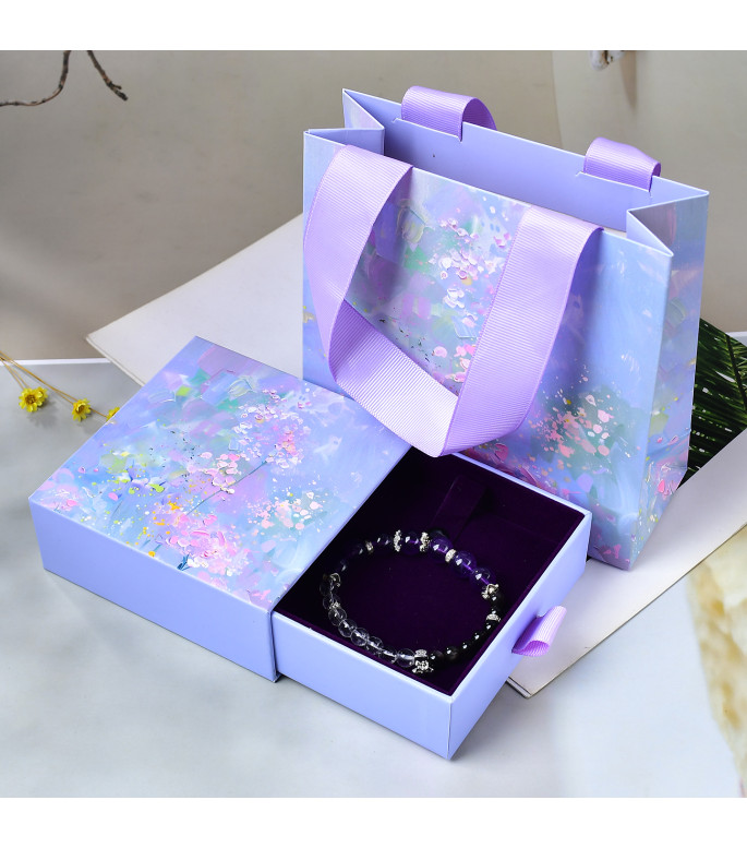 Amethyst 10mm Clear Quartz 7mm and Obsidian 6mm Beaded Bracelet for Women with Gift Box