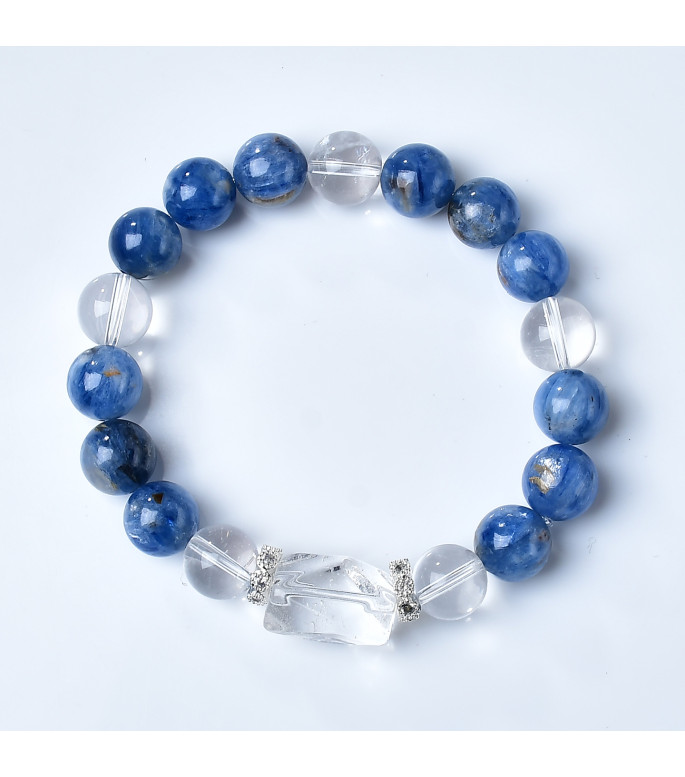 Natural Blue Kyanite and Clear Quartz Crystal Stretch Bracelet for Women, 8mm Round Beads with Gift Box