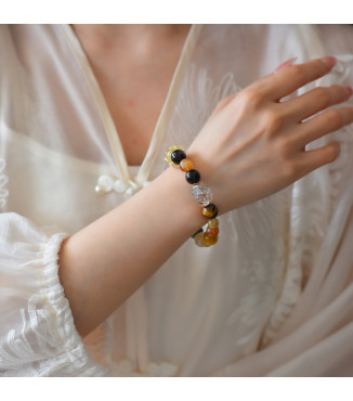 Natural Multi-Gemstone Beaded Bracelet for Women, Rutilated Quartz, Amethyst, Tiger Eye, 8mm Beads, Includes Gift Box