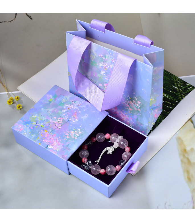 Natural Rose Quartz Crystal Bracelet with Clear Quartz and Rhodonite Beads, 10mm Pink Gemstone Jewelry for Women with Gift Box