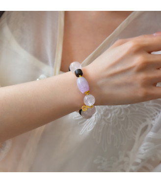 Rose Quartz and Lavender Amethyst Bracelet with Black Sandalwood, 8mm Beads, Women's Jewelry Gift Set