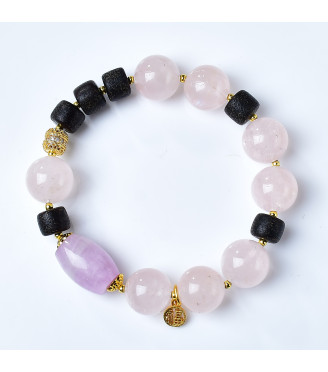 Rose Quartz and Lavender Amethyst Bracelet with Black Sandalwood, 8mm Beads, Women's Jewelry Gift Set