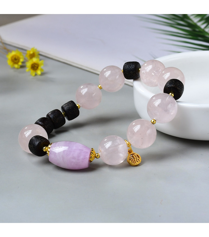 Rose Quartz and Lavender Amethyst Bracelet with Black Sandalwood, 8mm Beads, Women's Jewelry Gift Set