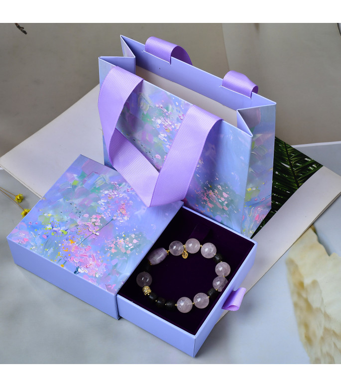 Rose Quartz and Lavender Amethyst Bracelet with Black Sandalwood, 8mm Beads, Women's Jewelry Gift Set