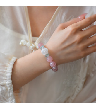 Natural Rose Quartz and Aquamarine Crystal Healing Bracelet for Women with Gift Box 8mm Beads