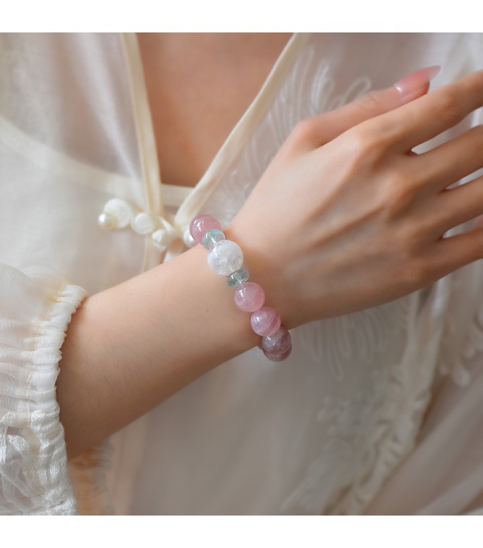 Natural Rose Quartz and Aquamarine Crystal Healing Bracelet for Women with Gift Box 8mm Beads
