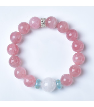 Natural Rose Quartz and Aquamarine Crystal Healing Bracelet for Women with Gift Box 8mm Beads