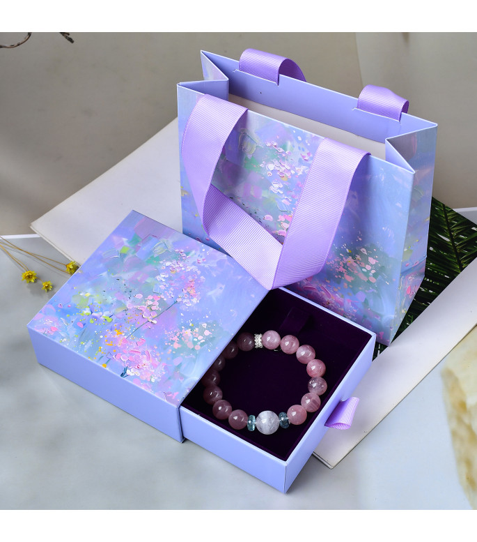 Natural Rose Quartz and Aquamarine Crystal Healing Bracelet for Women with Gift Box 8mm Beads