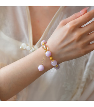 Pink Kunzite and Clear Quartz Beaded Bracelet for Women, 8mm Natural Stone Beads, Elastic Jewelry with Gift Box