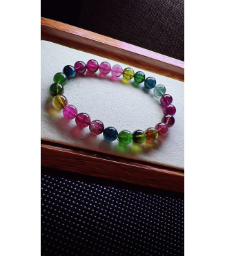 327F12 exquisite rainbow tourmaline bracelet, size 8mm, weight 20.7g, crystal