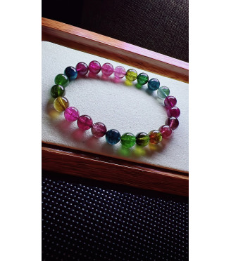 327F12 exquisite rainbow tourmaline bracelet, size 8mm, weight 20.7g, crystal