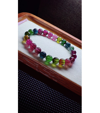 327F12 exquisite rainbow tourmaline bracelet, size 8mm, weight 20.7g, crystal