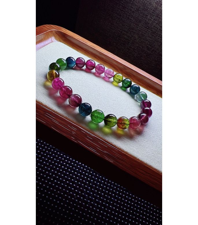 327F12 exquisite rainbow tourmaline bracelet, size 8mm, weight 20.7g, crystal