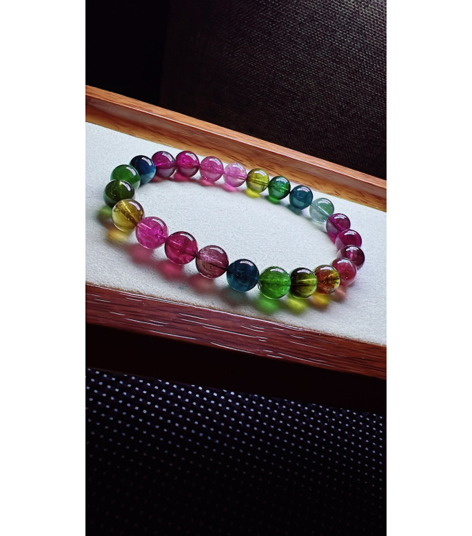 327F12 exquisite rainbow tourmaline bracelet, size 8mm, weight 20.7g, crystal
