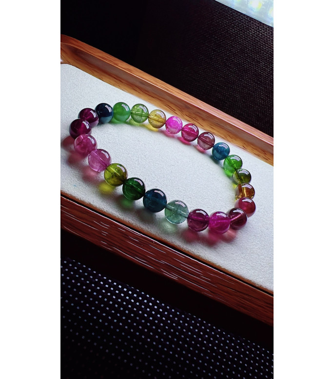 327F12 exquisite rainbow tourmaline bracelet, size 8mm, weight 20.7g, crystal