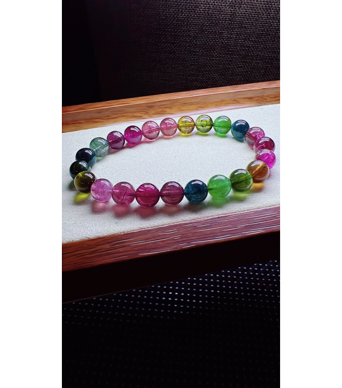 327F12 exquisite rainbow tourmaline bracelet, size 8mm, weight 20.7g, crystal