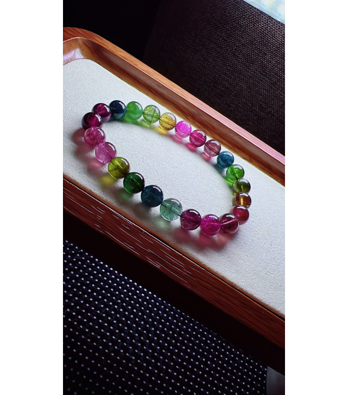 327F12 exquisite rainbow tourmaline bracelet, size 8mm, weight 20.7g, crystal