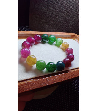 327F9 exquisite rainbow tourmaline bracelet, size 14mm, weight 67.6g, crystal