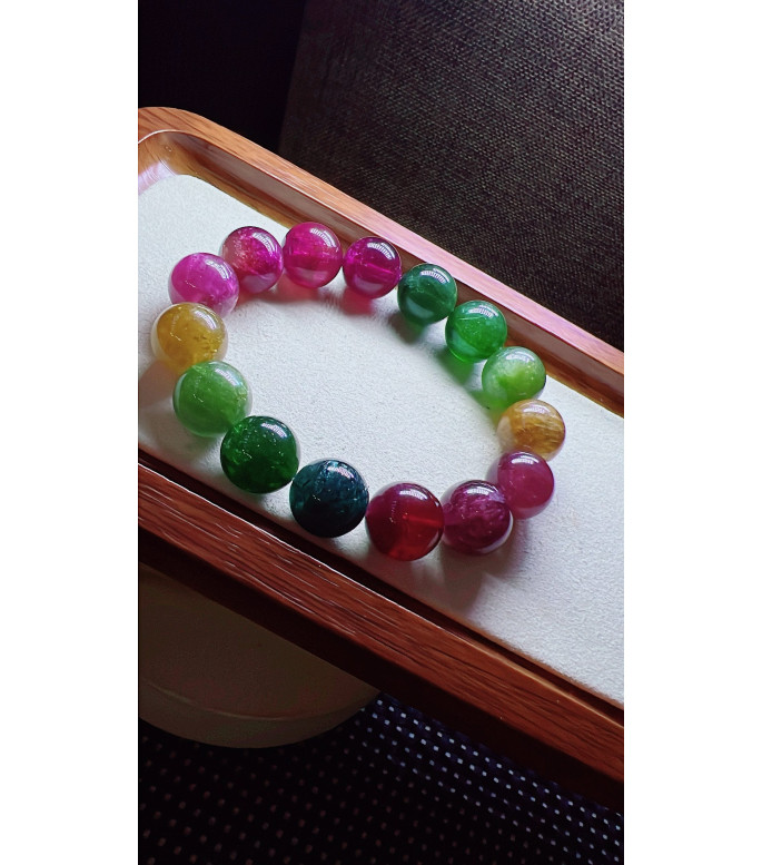 327F9 exquisite rainbow tourmaline bracelet, size 14mm, weight 67.6g, crystal 327F9 exquisite rainbow tourmaline bracelet, size 14mm, weight 67.6g, crystal