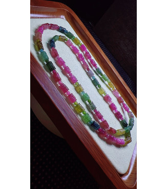 327F5 exquisite rainbow patterned bead tourmaline three turn bracelet, size 4.3mm, weight