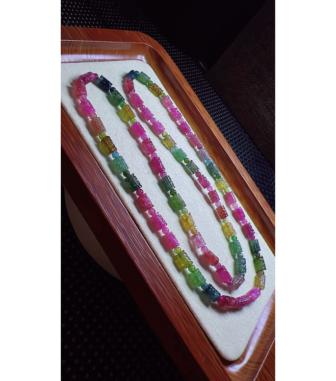 327F5 exquisite rainbow patterned bead tourmaline three turn bracelet, size 4.3mm, weight 327F5 exquisite rainbow patterned bead tourmaline three turn bracelet, size 4.3mm, weight