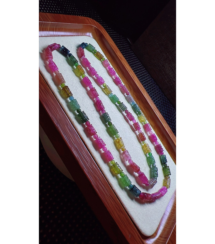 327F5 exquisite rainbow patterned bead tourmaline three turn bracelet, size 4.3mm, weight 327F5 exquisite rainbow patterned bead tourmaline three turn bracelet, size 4.3mm, weight