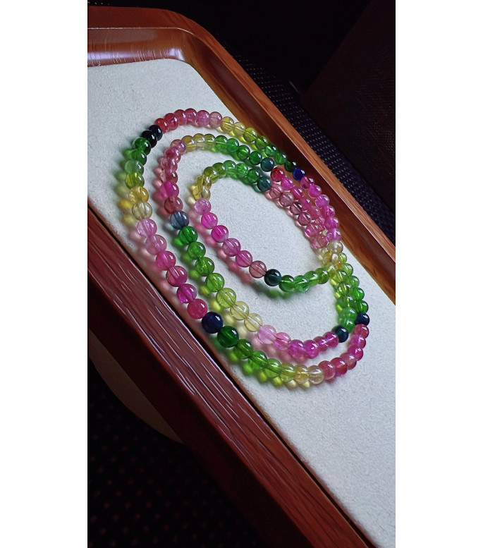 327F4 exquisite rainbow tourmaline three circle bracelet, size 4mm, weight 19.5g, crystal