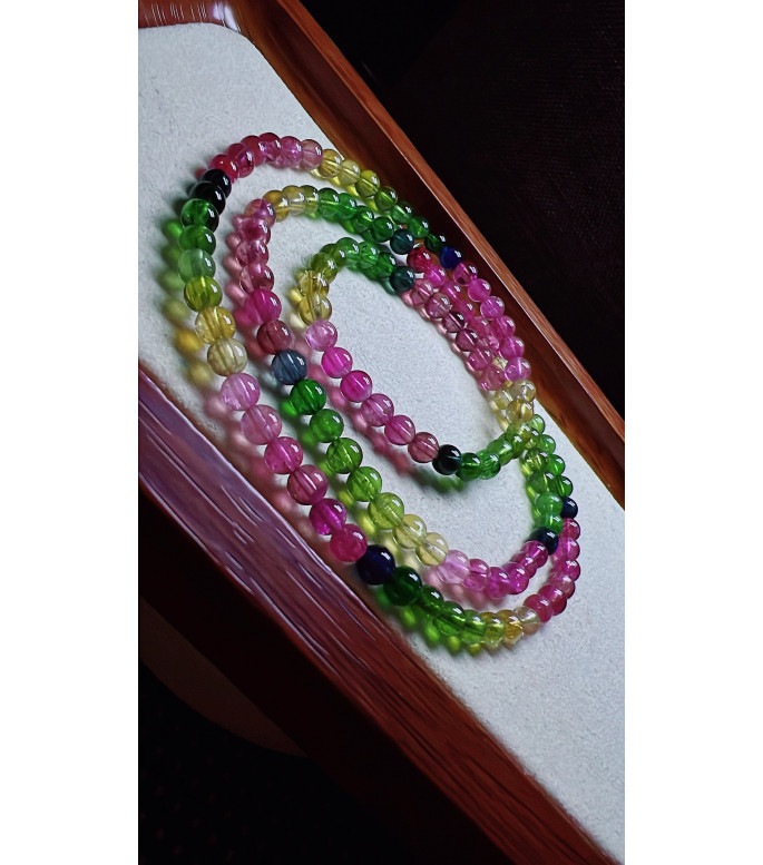 327F4 exquisite rainbow tourmaline three circle bracelet, size 4mm, weight 19.5g, crystal