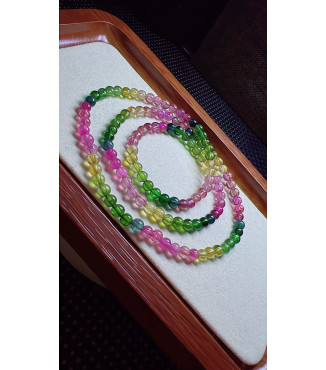 327F3 exquisite rainbow tourmaline three circle bracelet, size 4mm, weight 19.2g, crystal